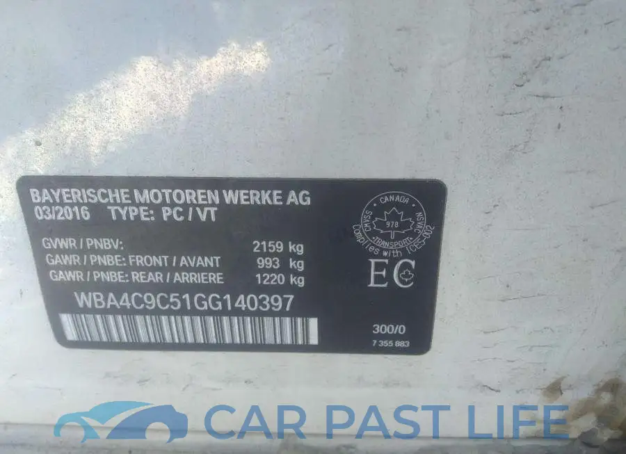 WBA4C9C51GG140397# 9