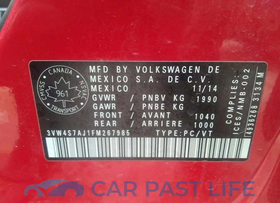 3VW4S7AJ1FM267985# 9