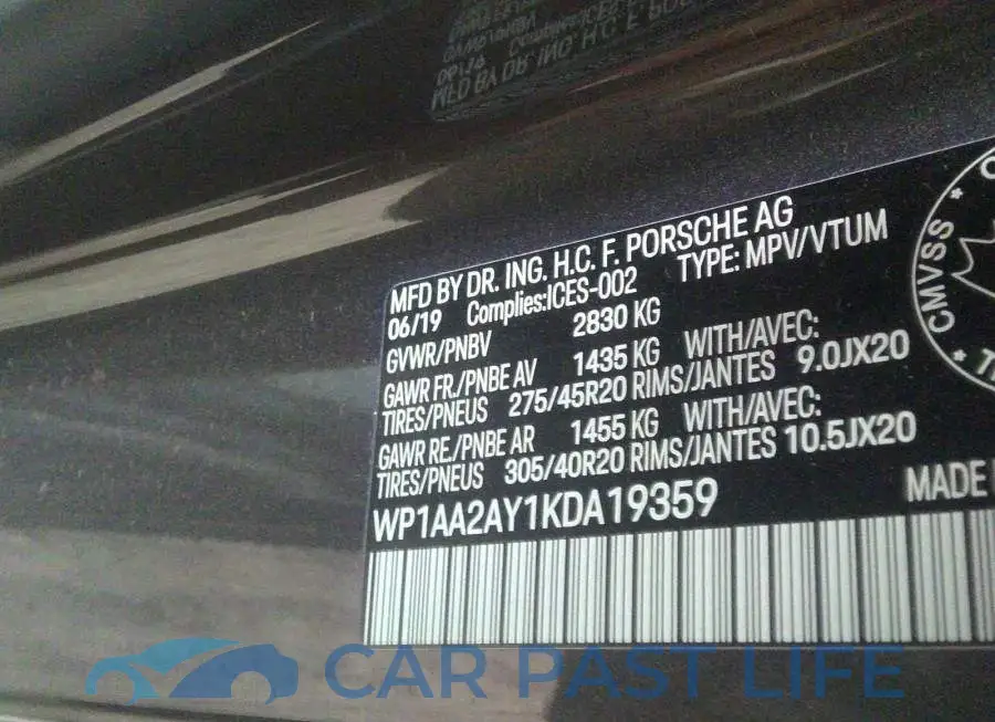 WP1AA2AY1KDA19359# 9