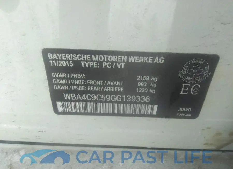 WBA4C9C59GG139336# 9