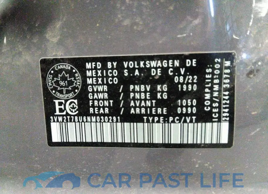 3VW2T7BU6NM030291# 9