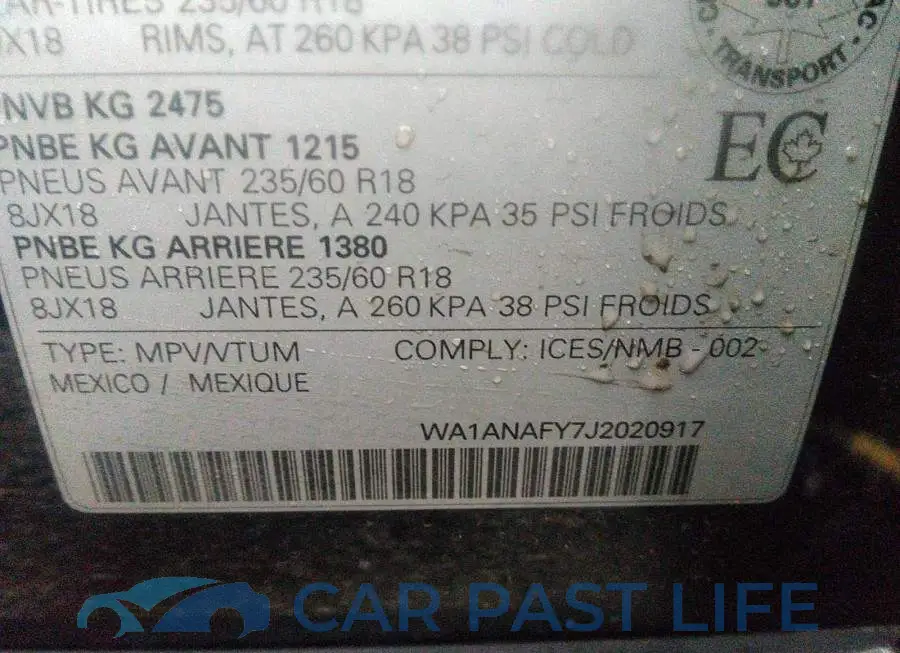 WA1ANAFY7J2020917# 9