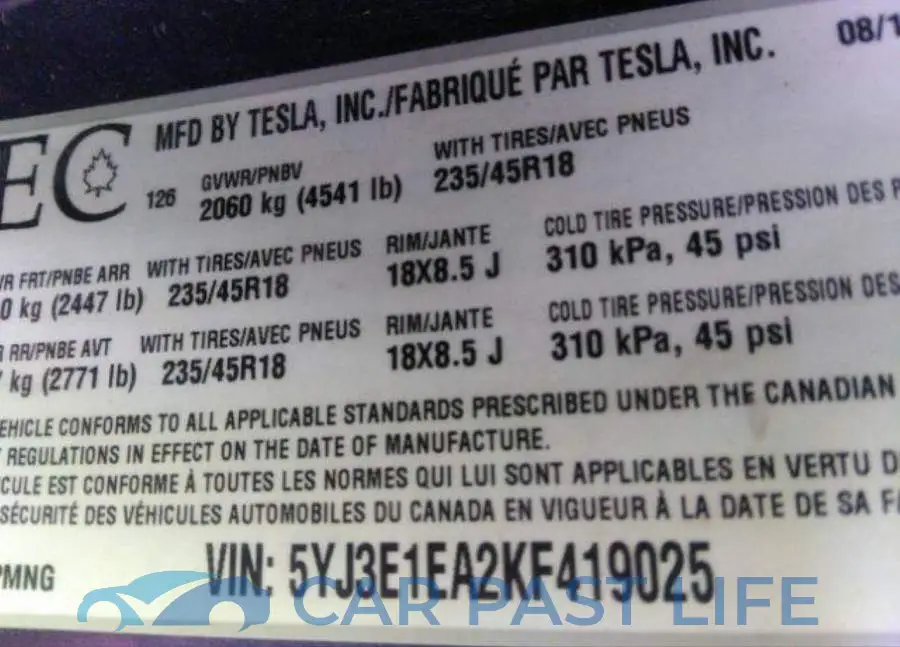 5YJ3E1EA2KF419025# 10