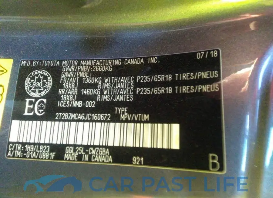 2T2BZMCA6JC160672# 9