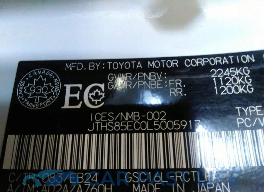 JTHS85EC0L5005917# 9