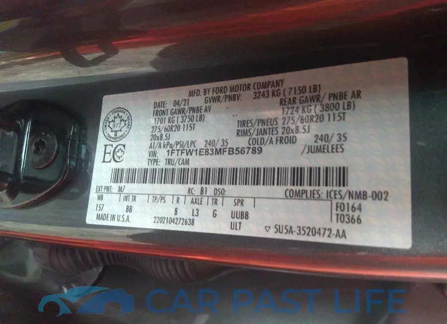1FTFW1E83MFB56789# 9