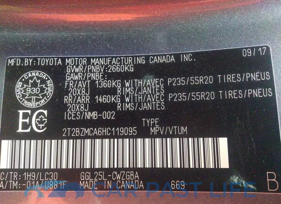 2T2BZMCA6HC119095# 9