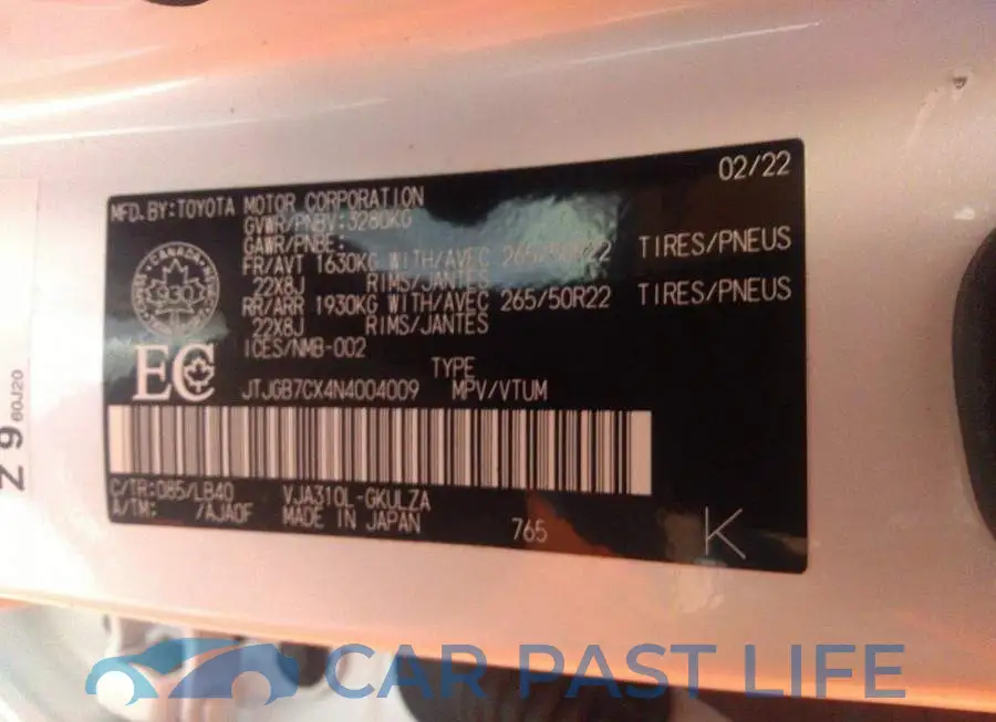 JTJGB7CX4N4004009# 9