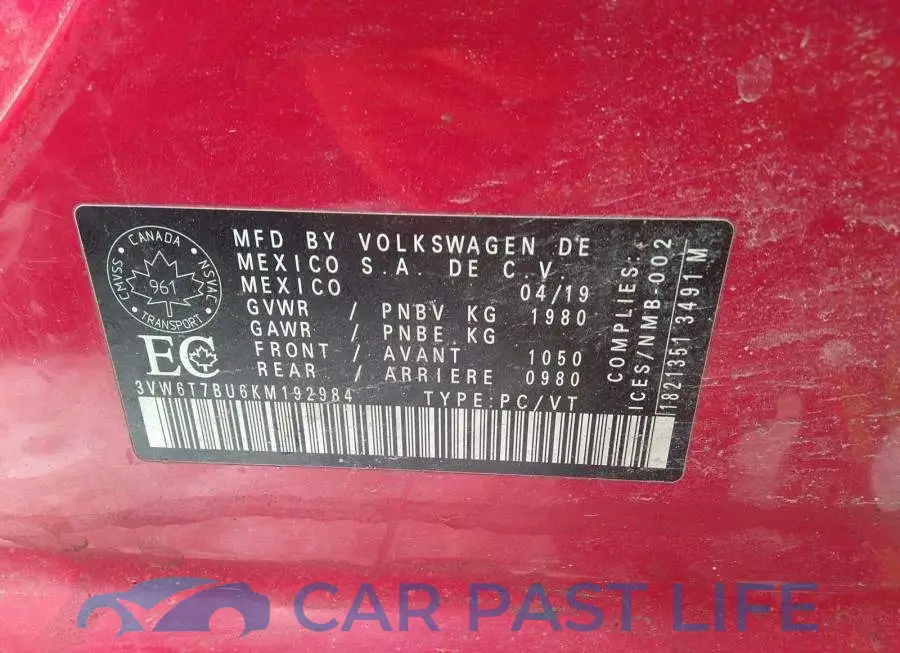 3VW6T7BU6KM192984# 9