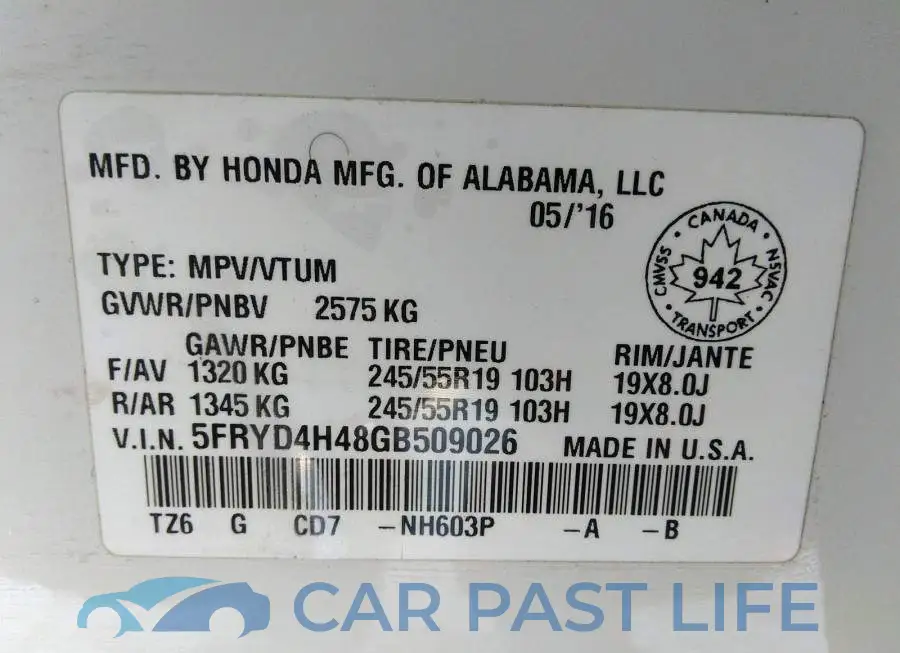 5FRYD4H48GB509026# 9