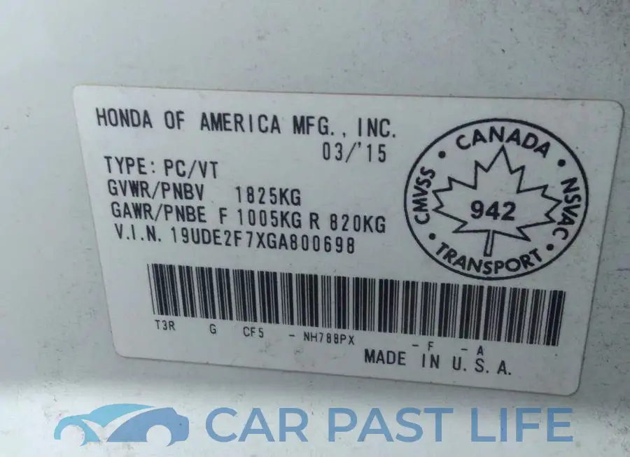 19UDE2F7XGA800698# 9