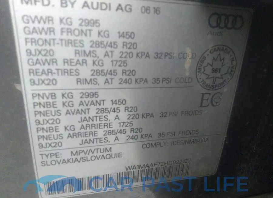 WA1MAAF72HD022122# 9