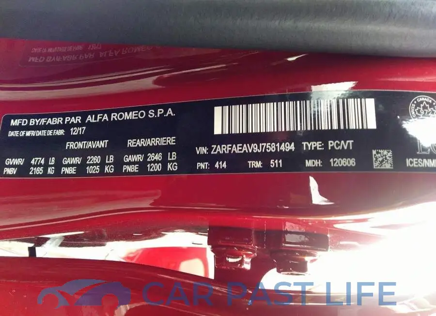 ZARFAEAV9J7581494# 9