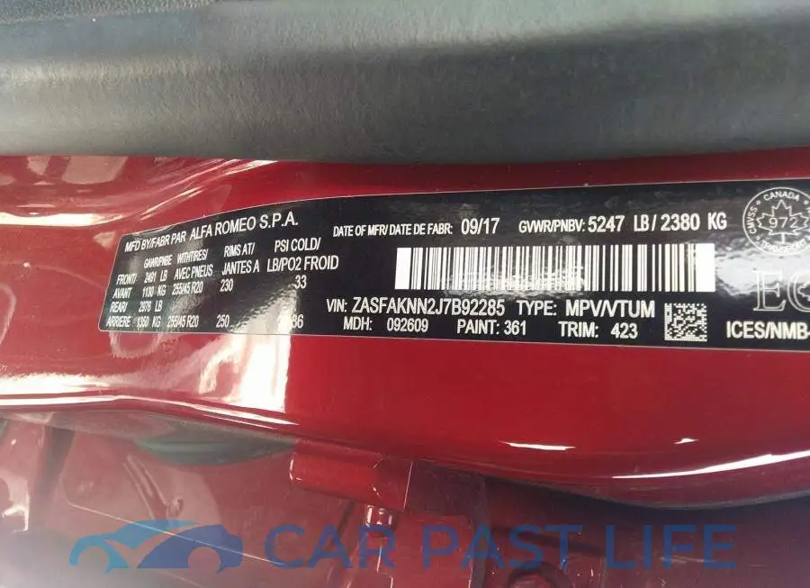 ZASFAKNN2J7B92285# 9
