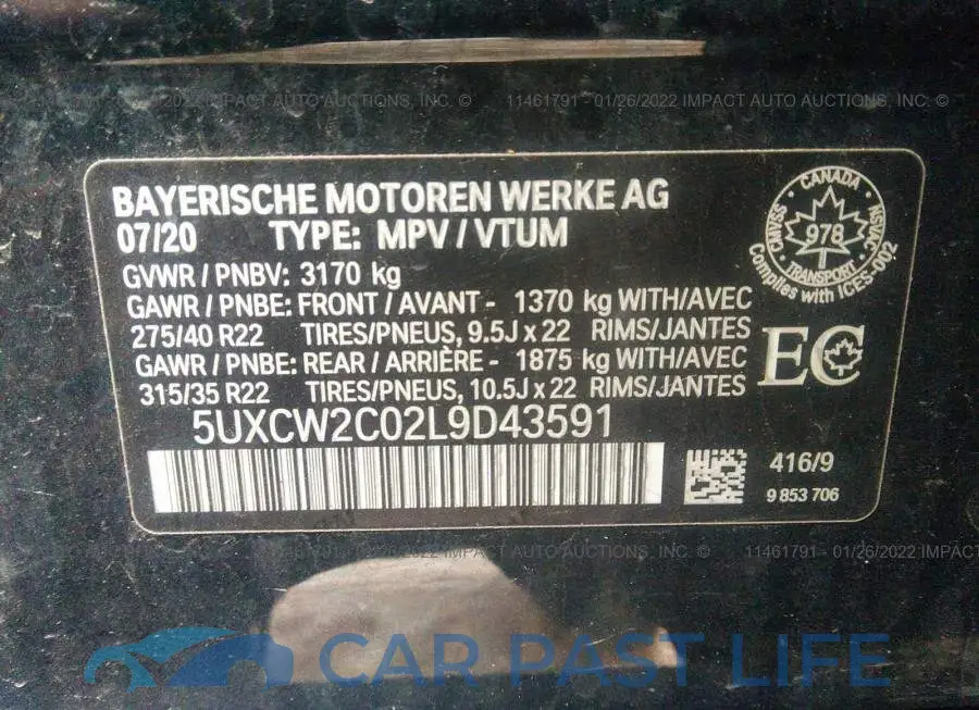 5UXCW2C02L9D43591# 9
