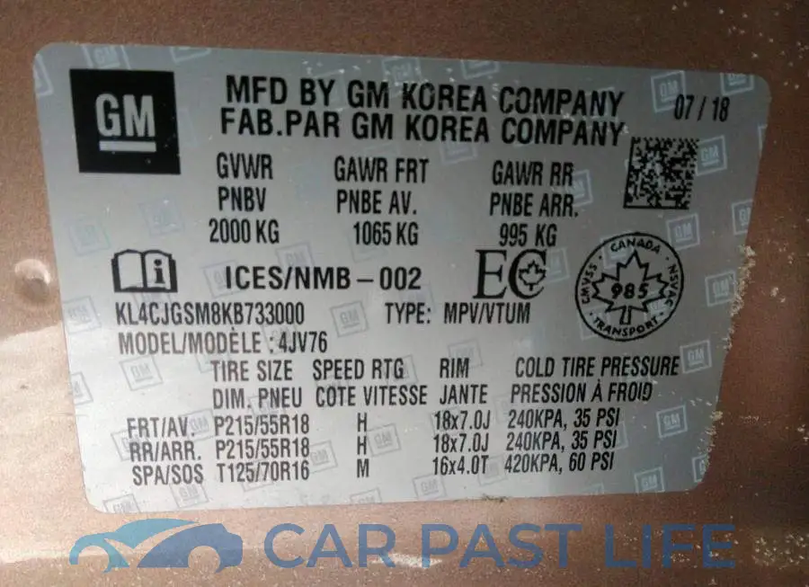 KL4CJGSM8KB733000# 9