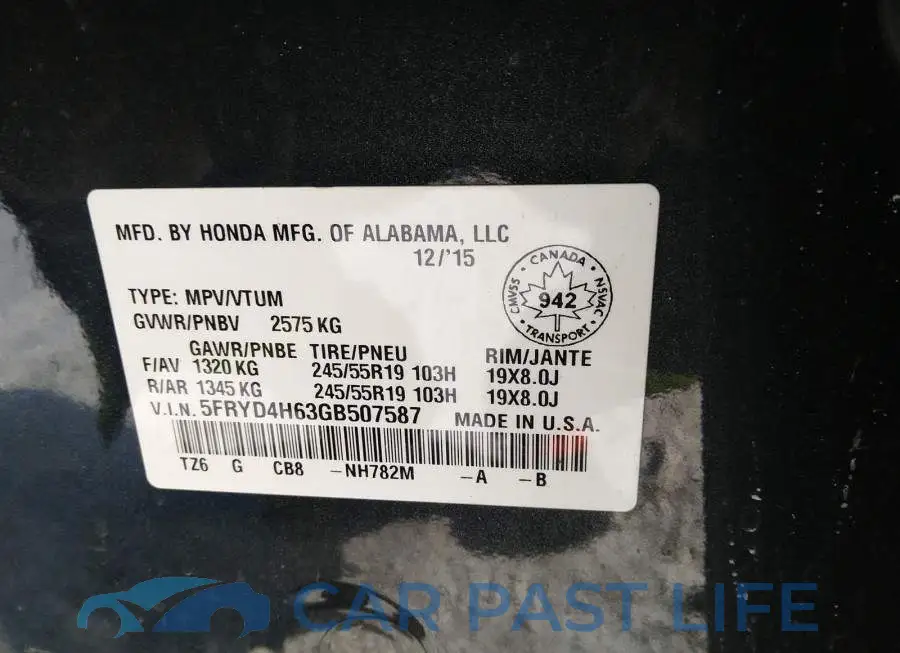 5FRYD4H63GB507587# 12