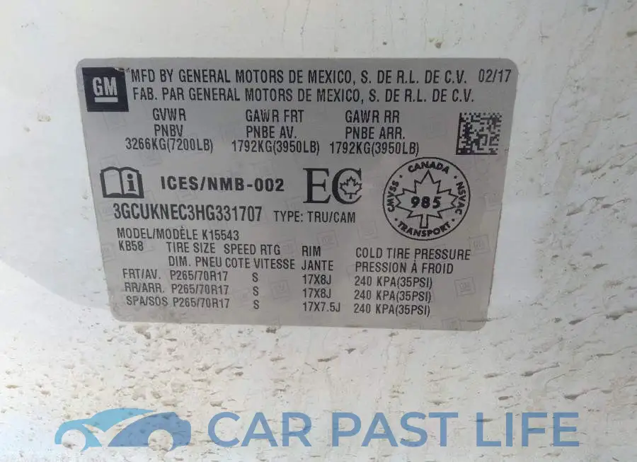 3GCUKNEC3HG331707# 9