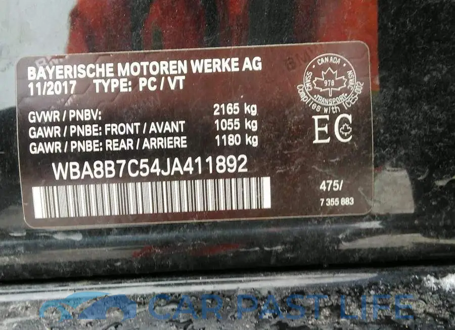 WBA8B7C54JA411892# 9