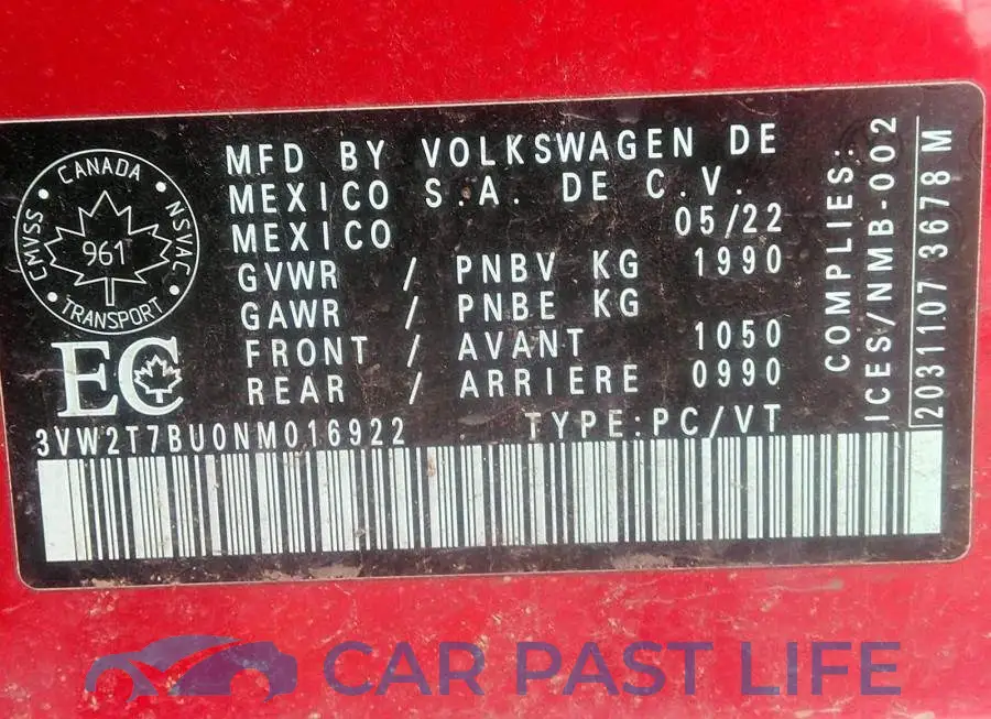 3VW2T7BU0NM016922# 9