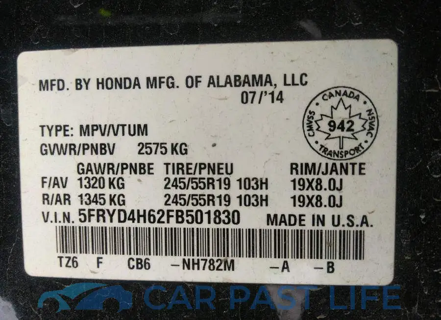 5FRYD4H62FB501830# 9
