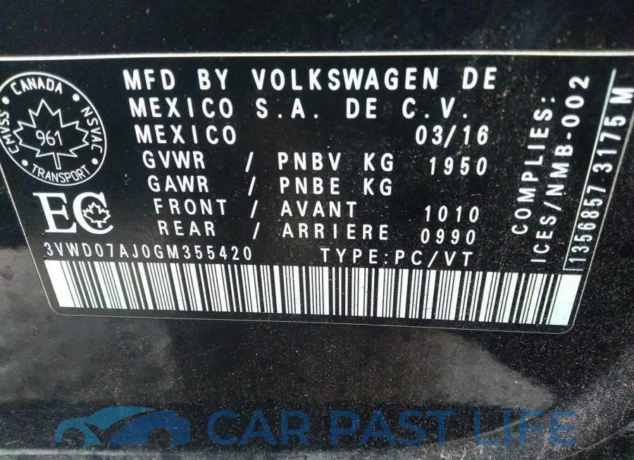 3VWD07AJ0GM355420# 9