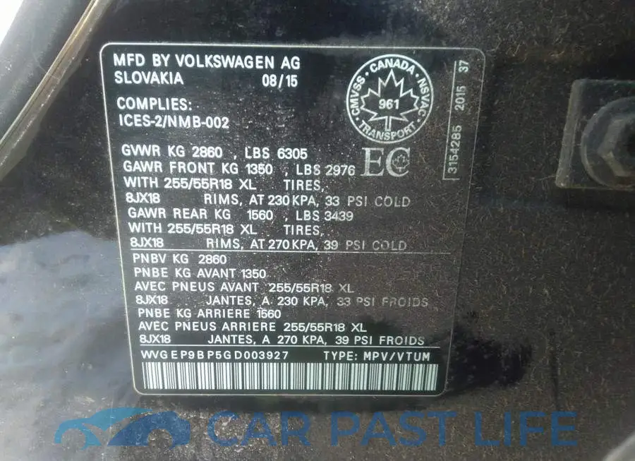 WVGEP9BP5GD003927# 9