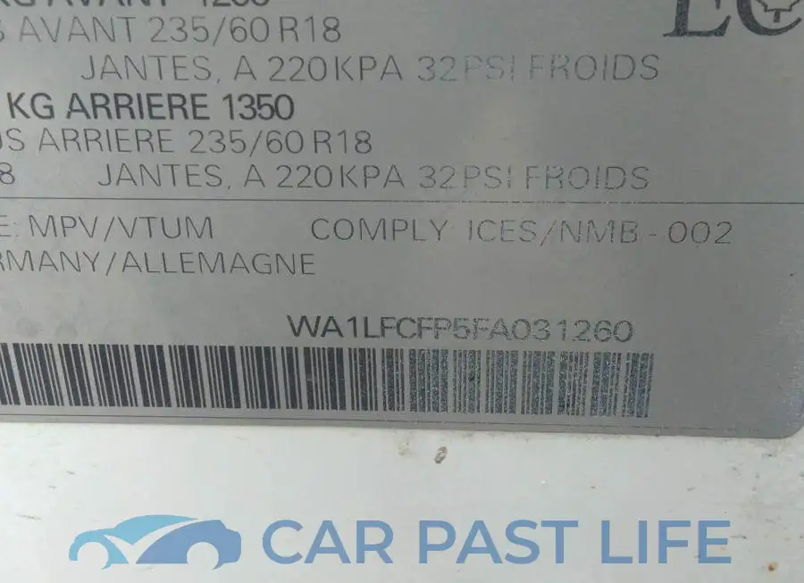 WA1LFCFP5FA031260# 9