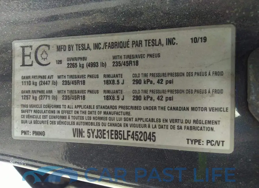 5YJ3E1EB5LF452045# 9