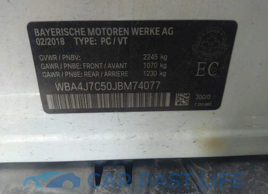 WBA4J7C50JBM74077# 9