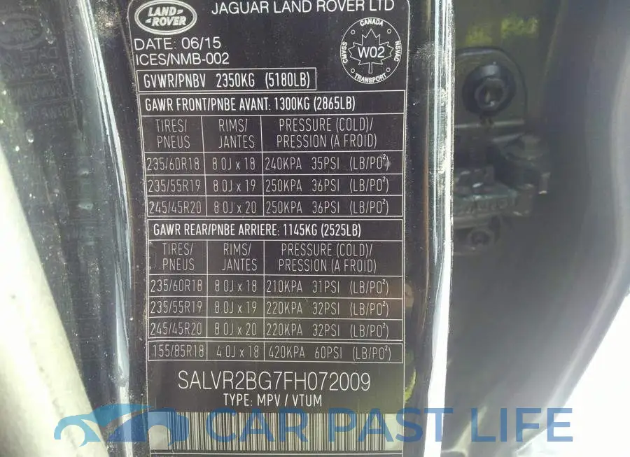 SALVR2BG7FH072009# 9