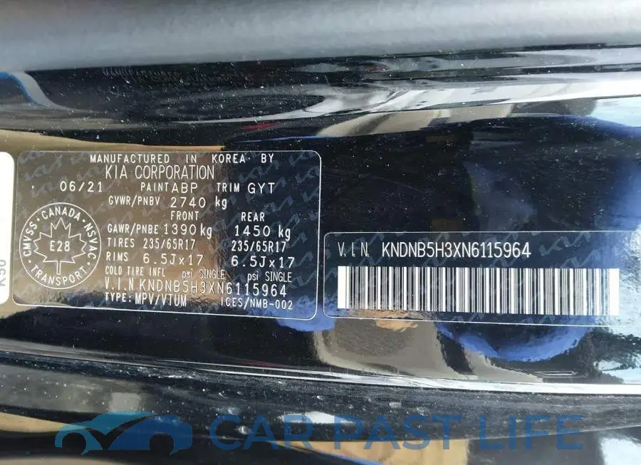 KNDNB5H3XN6115964# 9