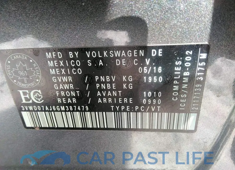 3VWD07AJ6GM387479# 9