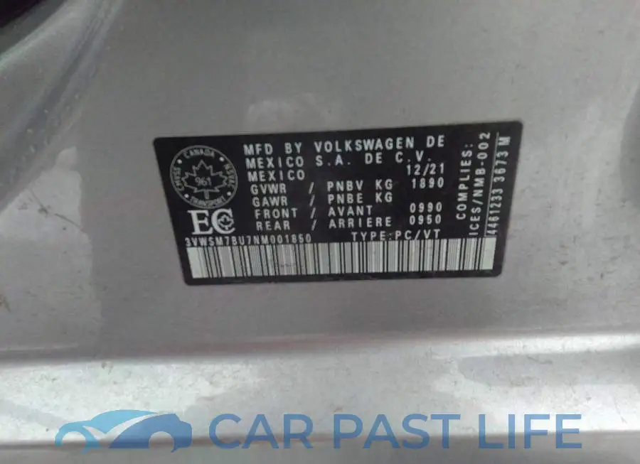 3VWSM7BU7NM001850# 9