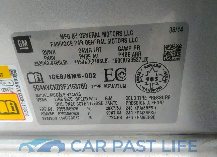5GAKVCKD3FJ163760# 9