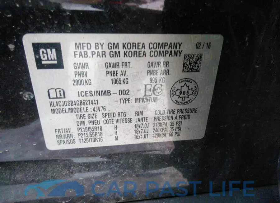 KL4CJGSB4GB627441# 9