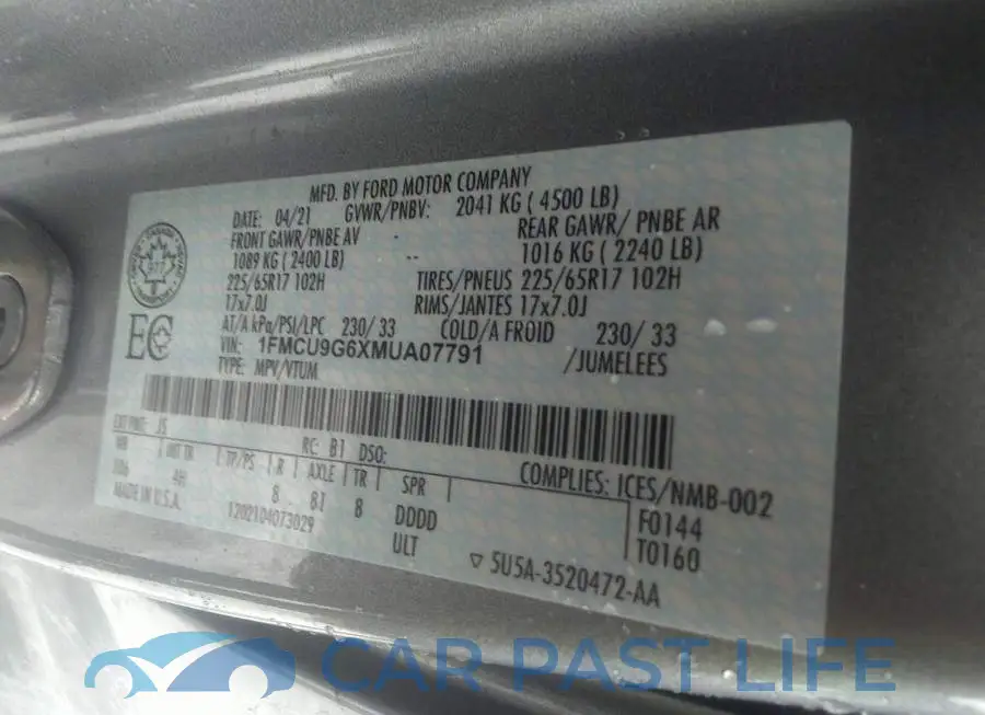 1FMCU9G6XMUA07791# 9