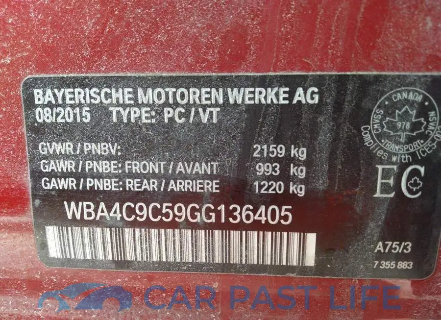 WBA4C9C59GG136405# 9