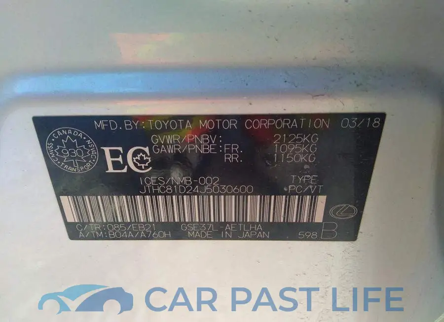 JTHC81D24J5030600# 9