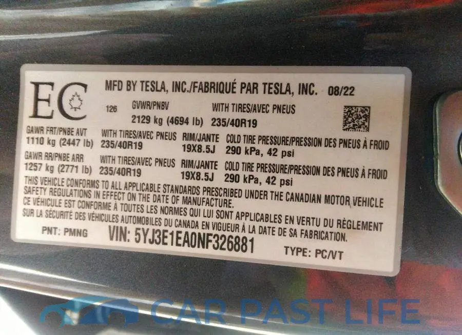 5YJ3E1EA0NF326881# 9