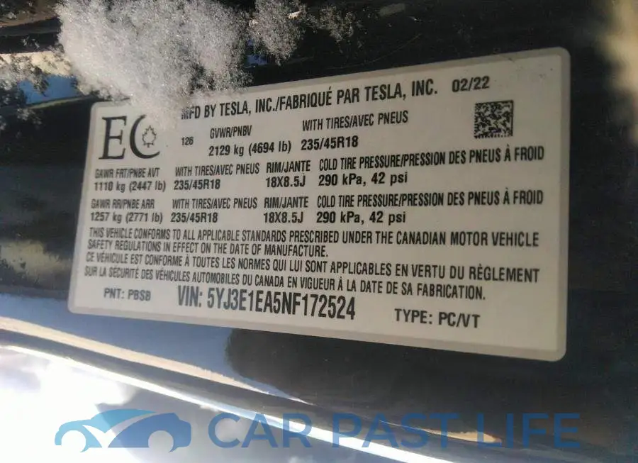 5YJ3E1EA5NF172524# 9
