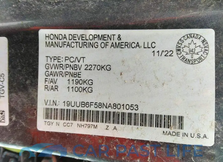 19UUB6F58NA801053# 9