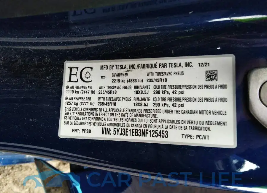 5YJ3E1EB3NF125453# 9