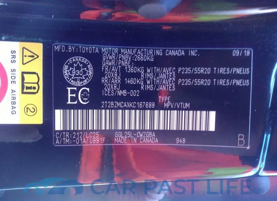 2T2BZMCAXKC167688# 9
