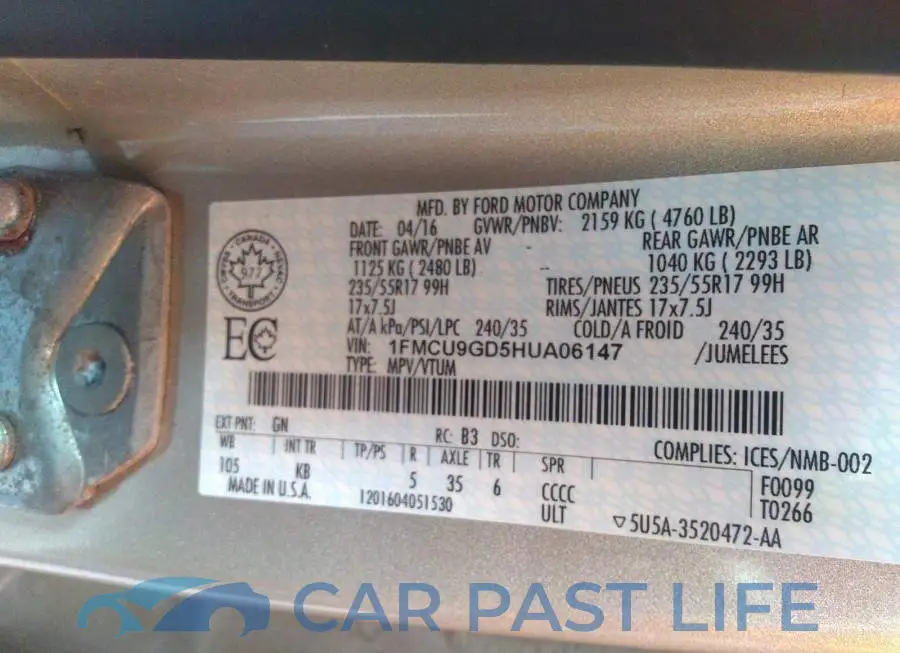 1FMCU9GD5HUA06147# 9