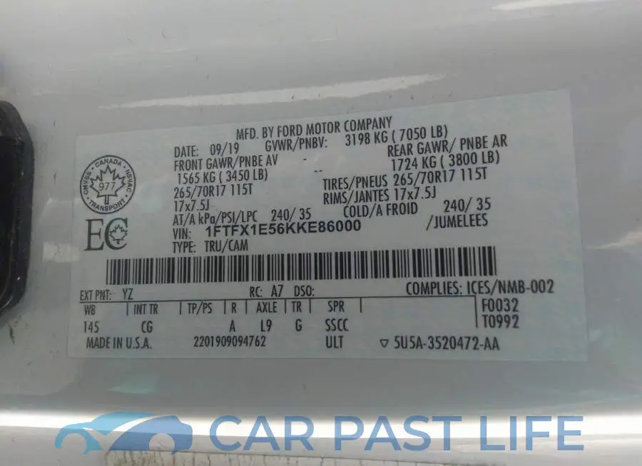 1FTFX1E56KKE86000# 9