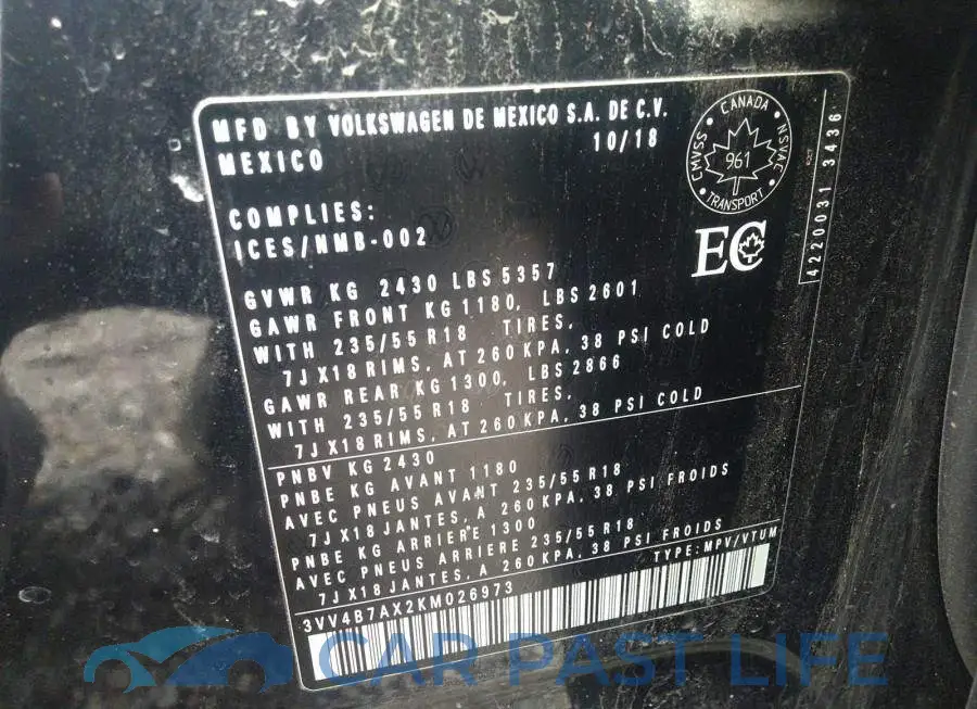 3VV4B7AX2KM026973# 9