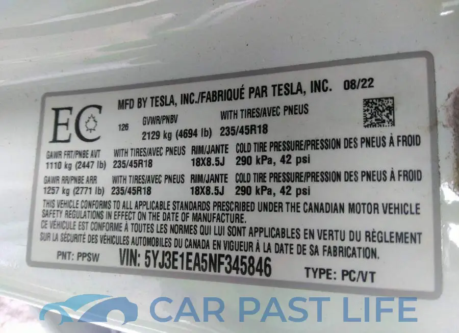 5YJ3E1EA5NF345846# 9