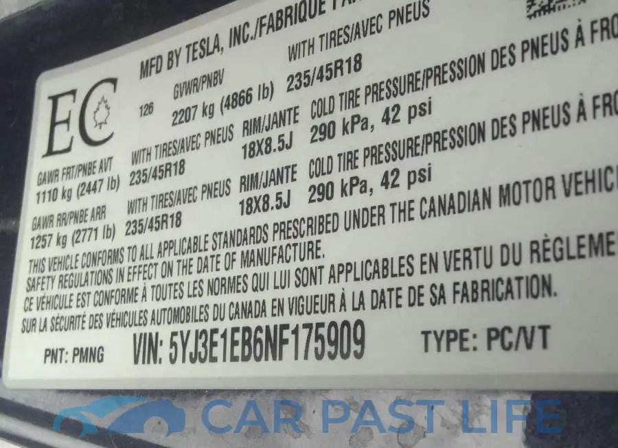 5YJ3E1EB6NF175909# 9