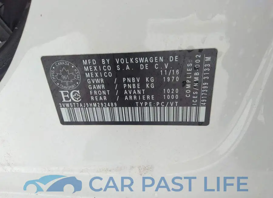 3VW5T7AJ9HM292489# 9